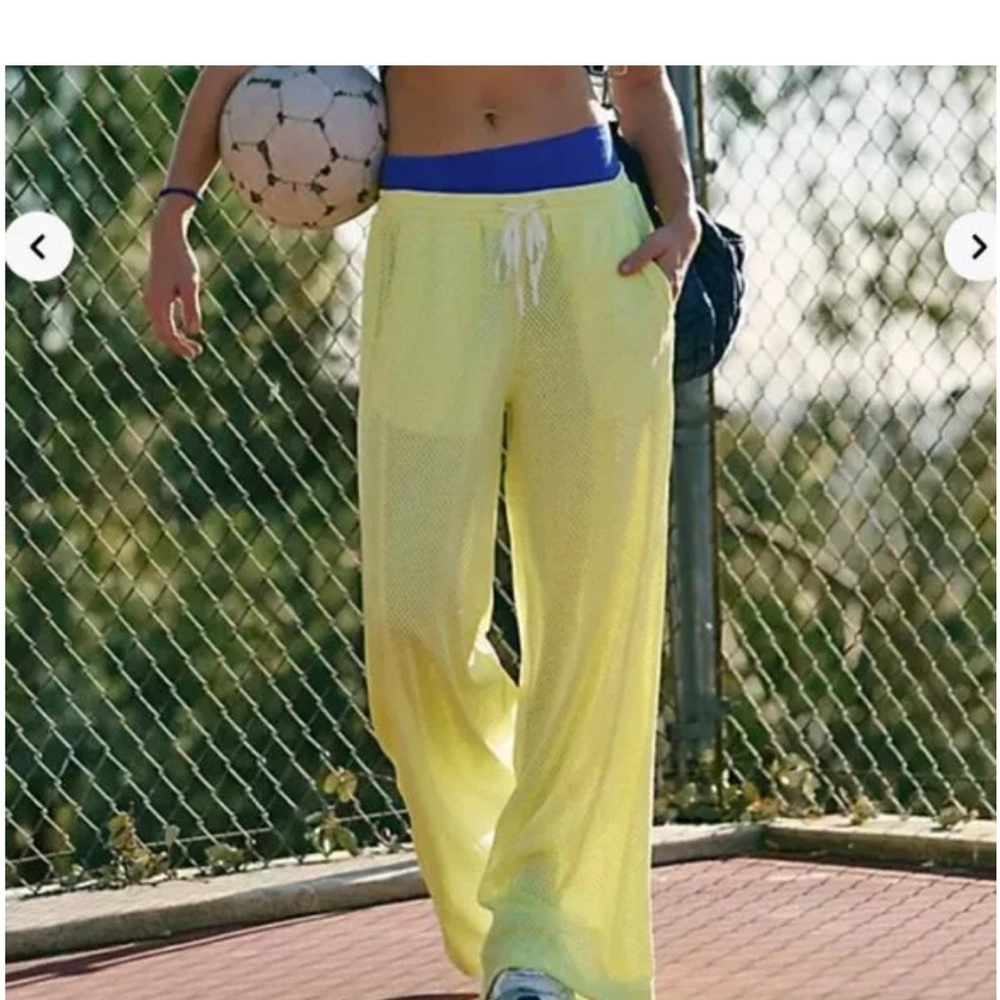 Free People FP Movement medium Overtime Mesh Jersey Knit Pants Yellow Wide Leg